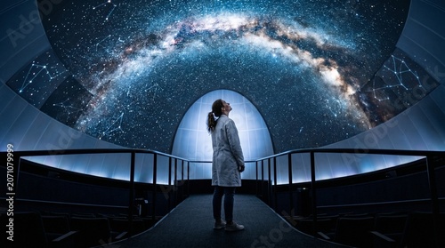 Woman Looking Up Planetarium Dome Milky Way Galaxy Stars Photography
