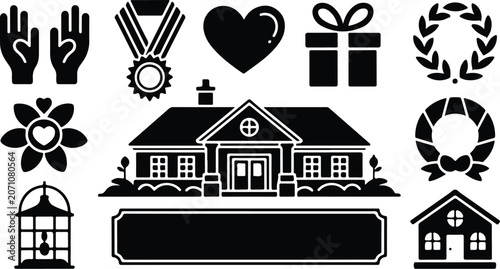 Real Estate Icons, House Symbols, Property Logos, Black Vector Graphics