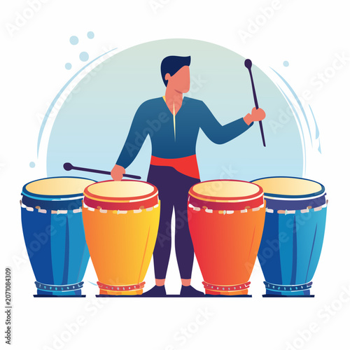 Man playing traditional drums in flat design style