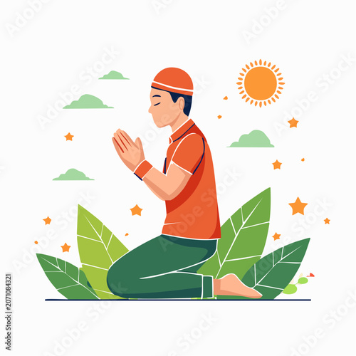 Man praying in flat design style