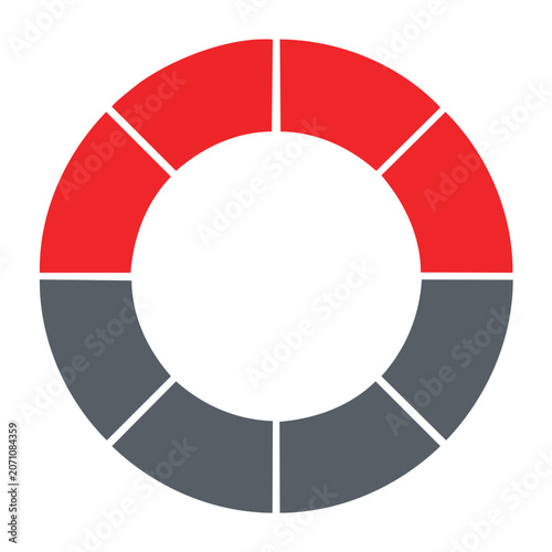 Red and gray donut chart icon on white background