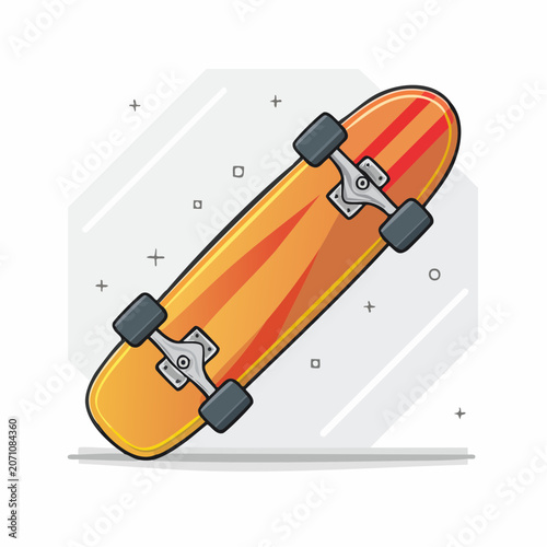 Orange skateboard with red stripes, flat design illustration