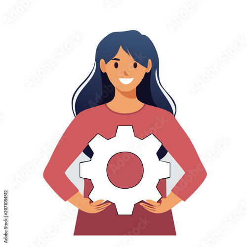 Woman holding large gear illustration