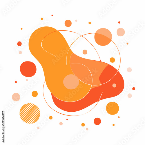 Abstract organic shapes and circles in orange and red
