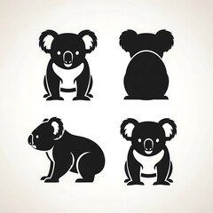 Four black and white dog silhouettes in different poses.