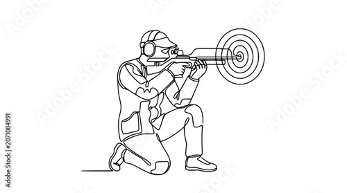 Canvas Print Continuous line drawing of a marksman aiming a rifle at a target, minimalist sports illustration