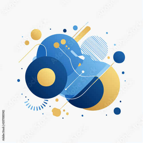 Abstract Blue and Gold Geometric Shapes with Lines