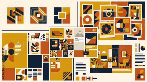 Modern Retro Branding Mood Board Vector Presentation With Geometric Elements.