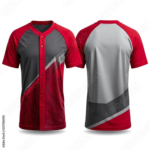 Red and gray long sleeve athletic shirt front and back.