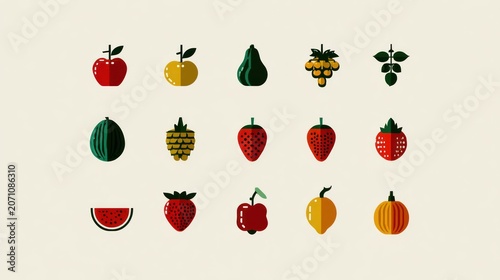Collection of stylized fruit icons arranged in a grid presentation