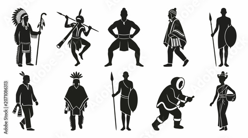 Minimalist Indigenous Figure Silhouette Vector Set