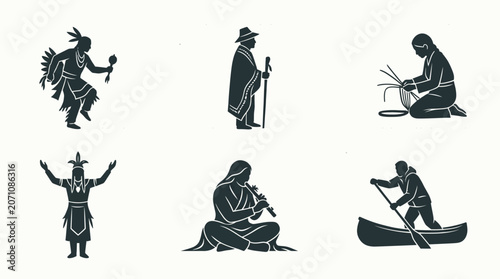 Minimalist Indigenous Figure Silhouette Vector Set