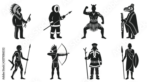 Minimalist Indigenous Figure Silhouette Vector Set