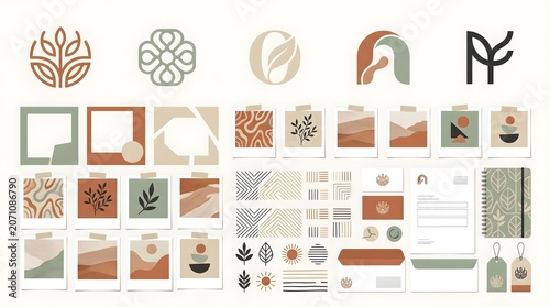 Minimalist Organic Branding Mood Board Vector Presentation Identity Kit Showcase.