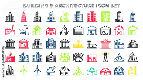 Bild auf Leinwand Building & Architecture Icon Set: City, Modern, and Traditional Structures
