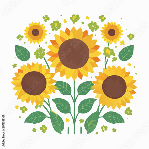 Illustration of Sunflowers and Small Flowers