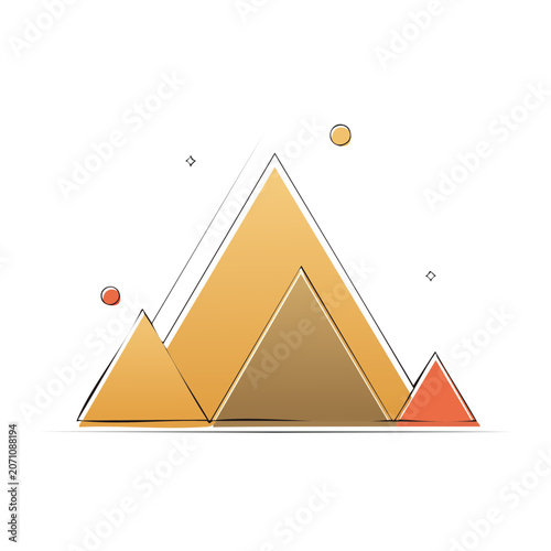 Minimalist Mountain Range Illustration with Sun and Geometric Shapes