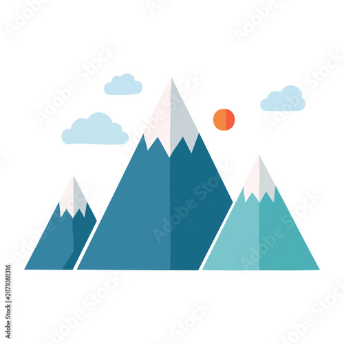 Flat design mountain range with sun and clouds