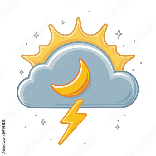 Weather icons with sun cloud moon and lightning