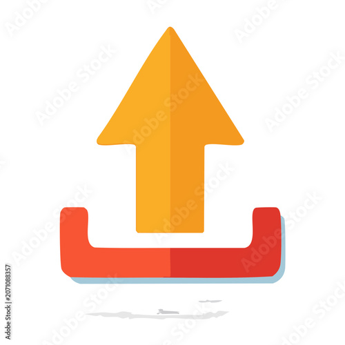 Flat design upload icon with orange arrow and red base