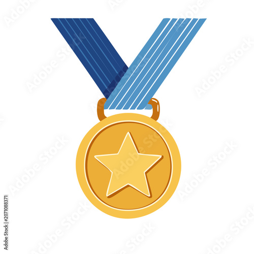 Gold medal with star and blue ribbon