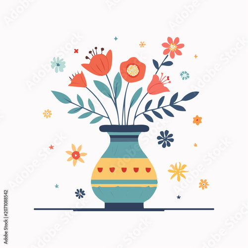 Vase with Colorful Flowers Illustration