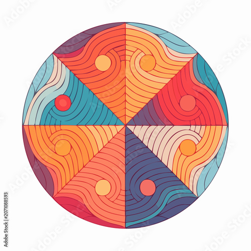 Abstract Circular Mandala Design with Swirling Patterns and Circles