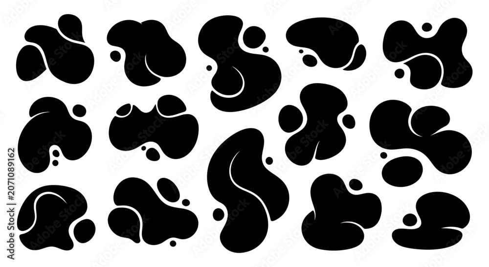 Fototapeta premium Collection of Black Organic Blob Shapes Abstract Elements.