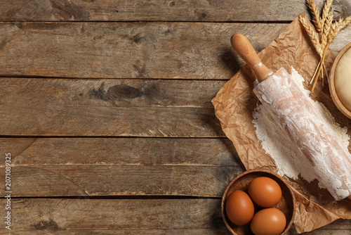 Rolling pin with flour, egg...