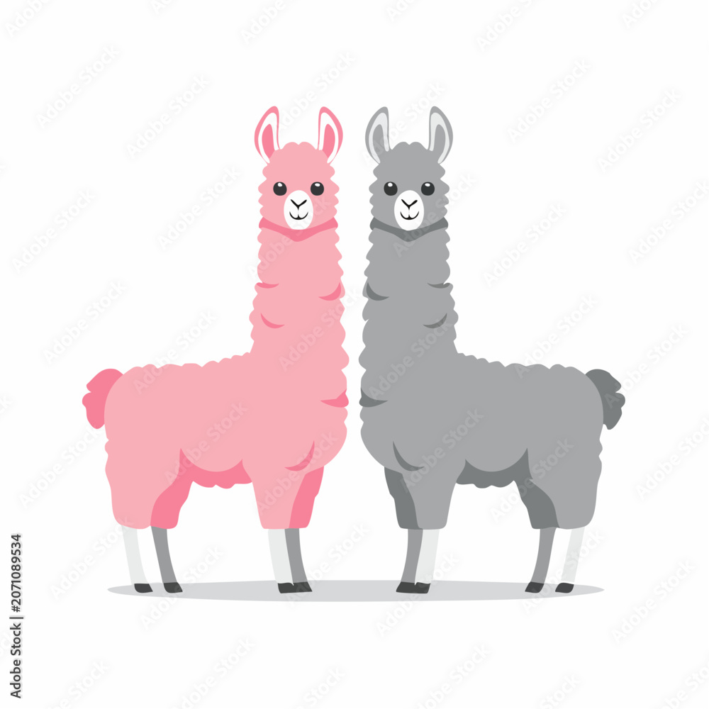 Fototapeta premium Cute pink and gray llamas illustration