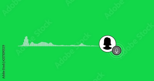 Virtual female character interview voice animation voice recording and podcast mic microphone button icon animation video. Music equalizer signal animation