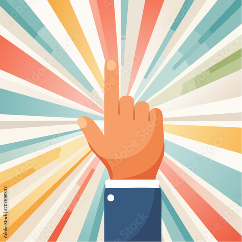 Hand pointing finger with colorful radial background