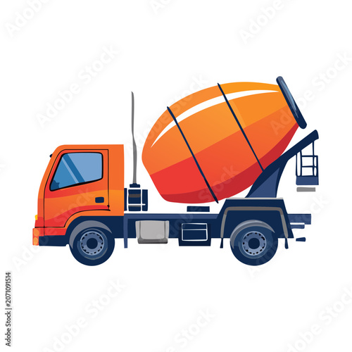 Orange Cement Mixer Truck Flat Vector Illustration