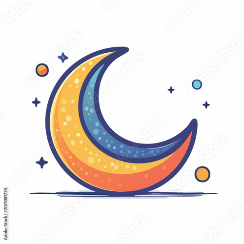 Stylized crescent moon with stars