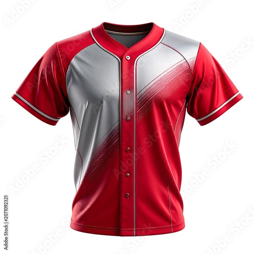 Red and gray womens button-up shirt front view.