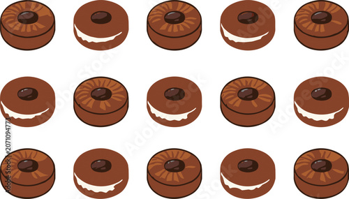 Canvastavla Coffee Cream Sandwich Cookie Collection Sweet Bakery Vector Illustration Set