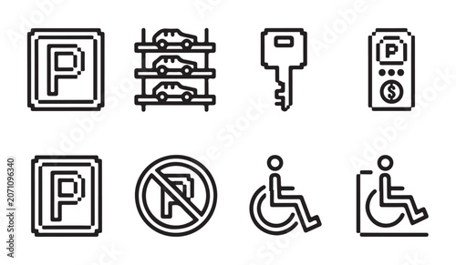 Quadro su tela Parking signs and icons including disabled access parking meter and no parking symbol vector