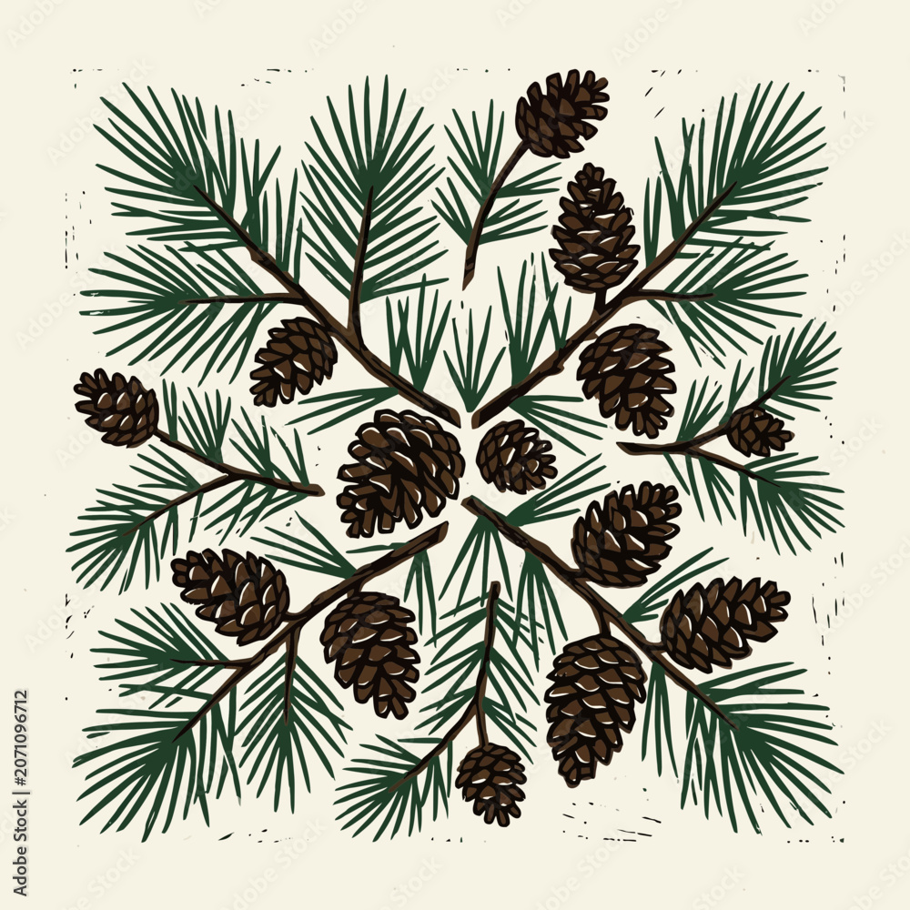 Fototapeta premium Pinecone and Pine Needle Mandala Design