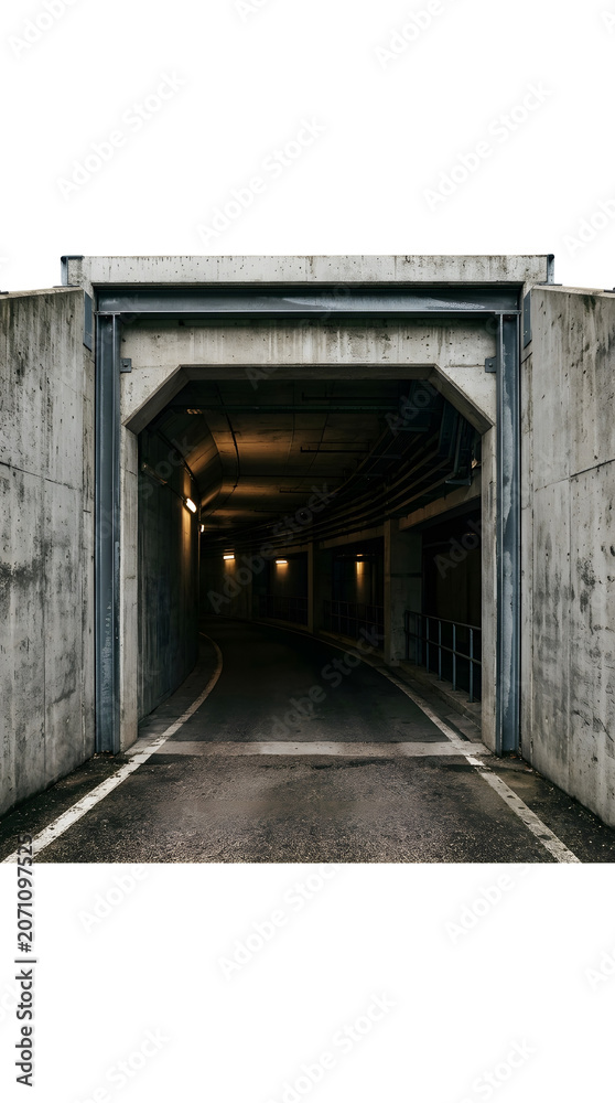 Fototapeta premium Entrance to Dark Concrete Tunnel Industrial Background for Driving