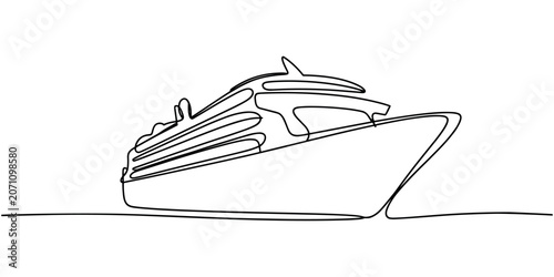 Bild auf Leinwand Single line of a cruise ship continuous one line drawing in white background