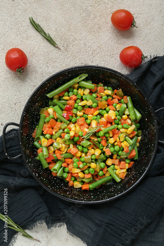 Frying pan with tasty roast...