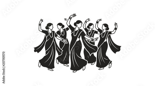 Group of Indian Women Performing Traditional Folk Dance