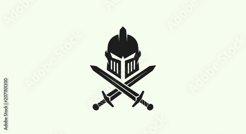 Photos Spartan Helmet and Crossed Swords Logo Design.