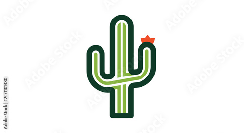 Stylized Saguaro Cactus with Flower Icon Illustration.
