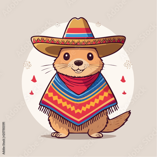 Cute Prairie Dog Wearing Sombrero and Poncho