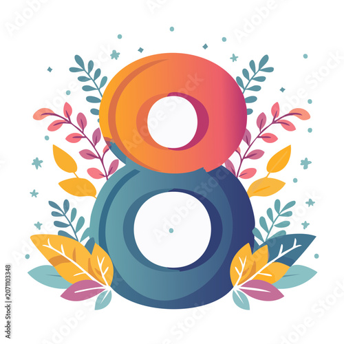 Number 8 with floral elements and gradient colors