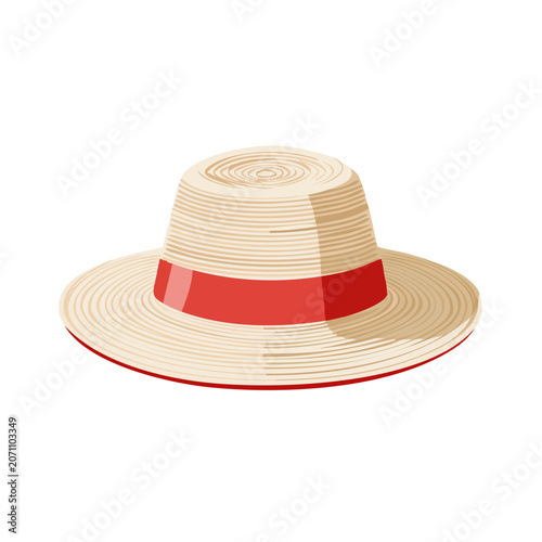 Straw hat with red band vector illustration