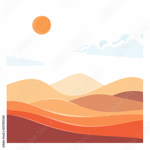Stylized Desert Landscape with Sun and Clouds