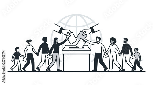 Diverse People Voting in Election Illustration