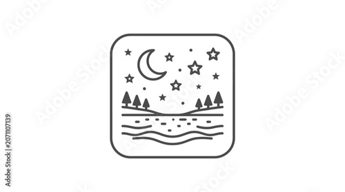 Night sky nature landscape square line art icon.